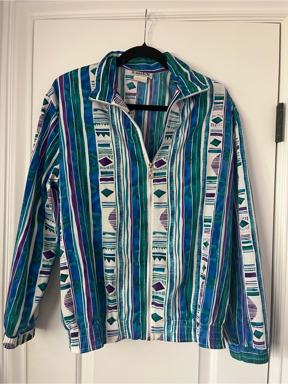 Teddi Striped Geometric Zip Jacket - Teal, Blue & Purple